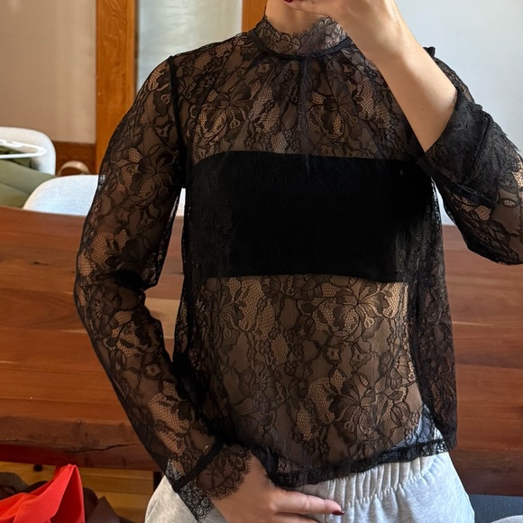 H&M Black Lace Blouse | Sheer Long Sleeve Top | Elegant & Versatile Small US 4 - Picture 6 of 9
